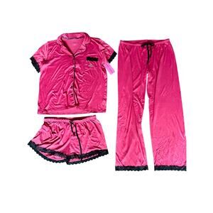 BETSEY JOHNSON NWT Jazzy Pajama Set Three-Piece Lace Trim LARGE Style BJS-405